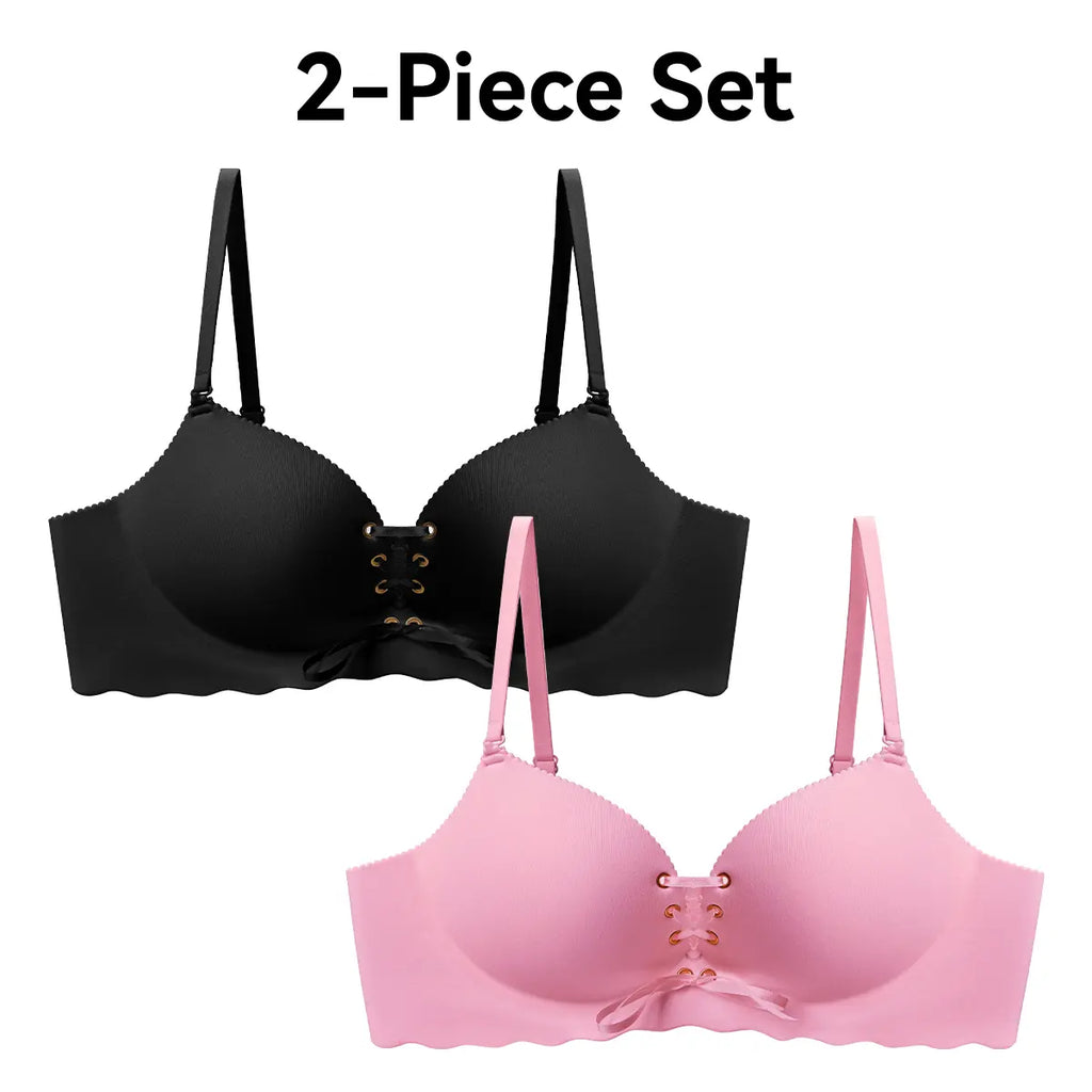 LUCKMEEY Drawstring Push Up Bra | Instant Cleavage & Anti-Sagging | Add 2 Cups Padded Wireless Strapless Bras Comfort Bra for A B C Cups Womenswear Minimalist Pink