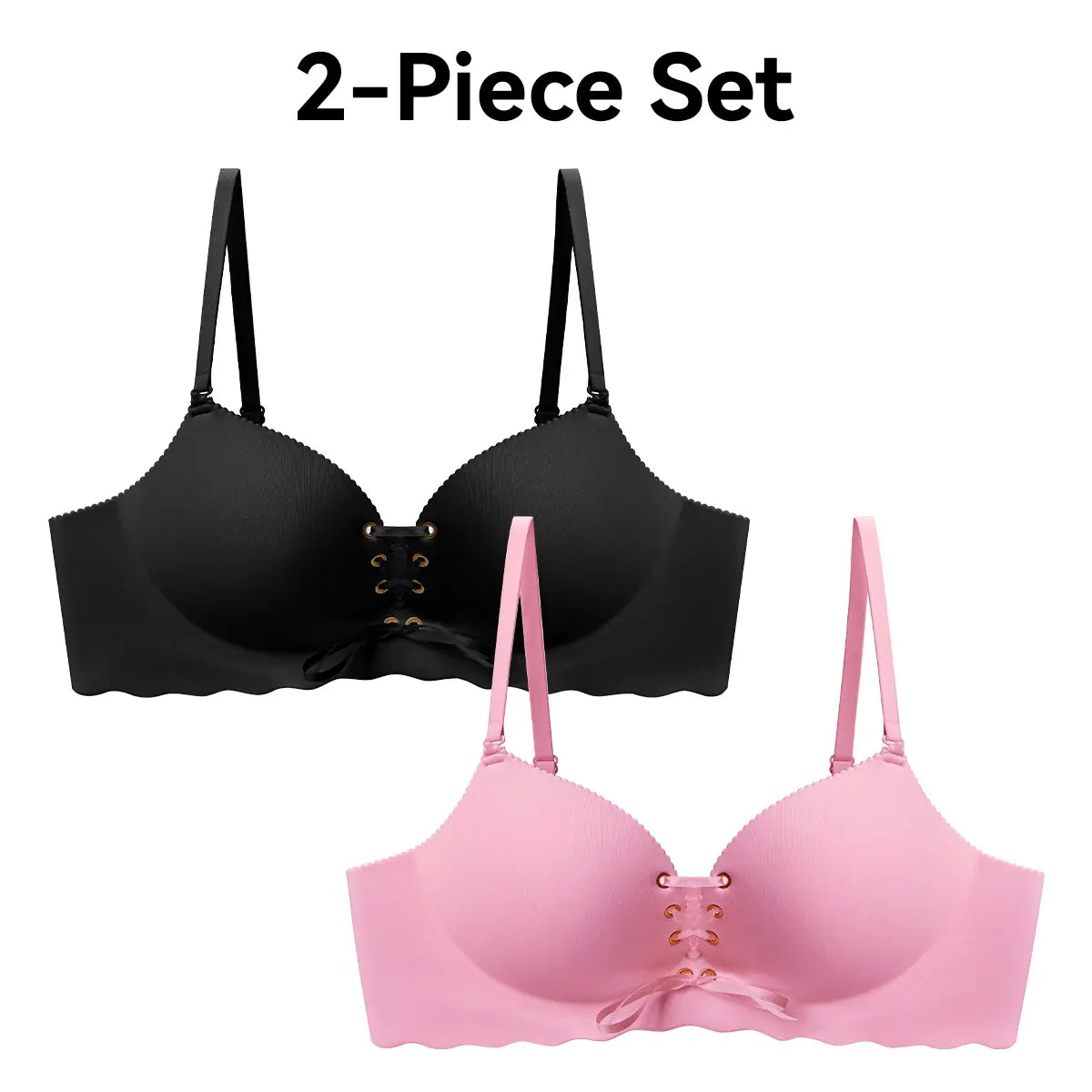LUCKMEEY Drawstring Push Up Bra | Instant Cleavage & Anti-Sagging | Add 2 Cups Padded Wireless Strapless Bras Comfort Bra for A B C Cups Womenswear Minimalist Pink