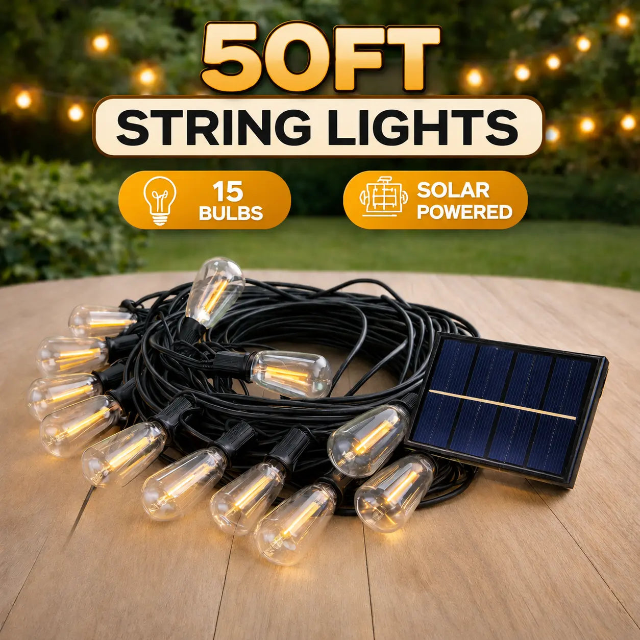 100FT LED Outdoor String Lights - Vintage Edison Bulbs