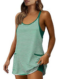Women's Striped Athletic Mini Dress with Built-in Shorts