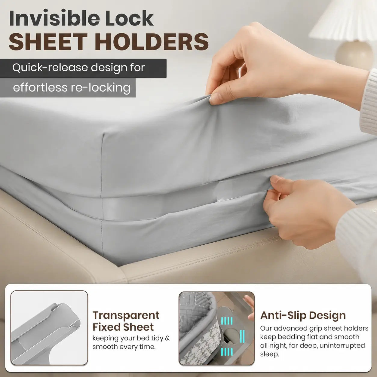 4-Pack Heavy Duty Bed Sheet Clips, Locking Mattress Corner Holders, Anti-Slip Bedding Fasteners with Easy Installation, Invisible Durable Bedding Accessories, Home Essential Valentine's Gift for Boyfriend