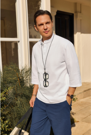 Runcati Men's Linen Shirt - Casual Cotton 3/4 Sleeve