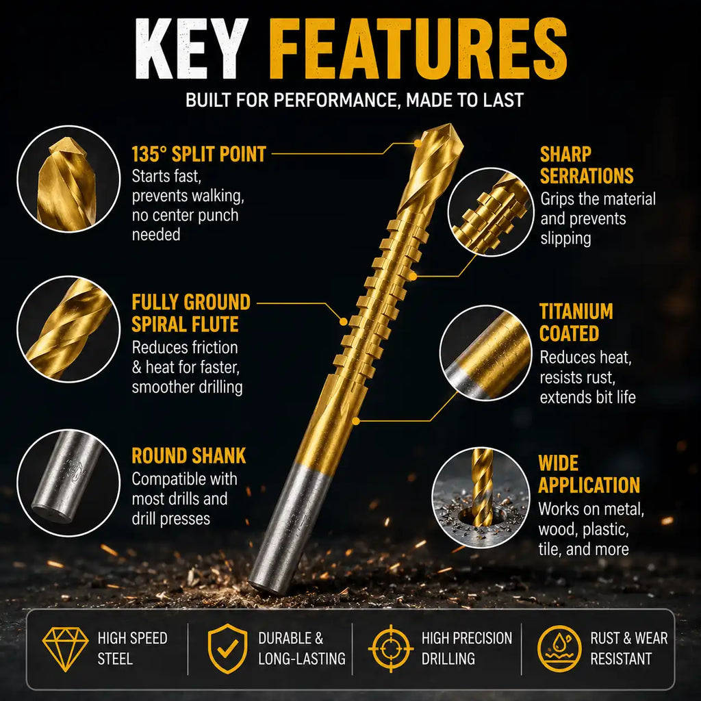 Metalworking Ldeal For Drilling,Titanium-Plated High Speed Steel Drill Bits Set for,Screwing,Boring,Carving,Cutting & Polishing.