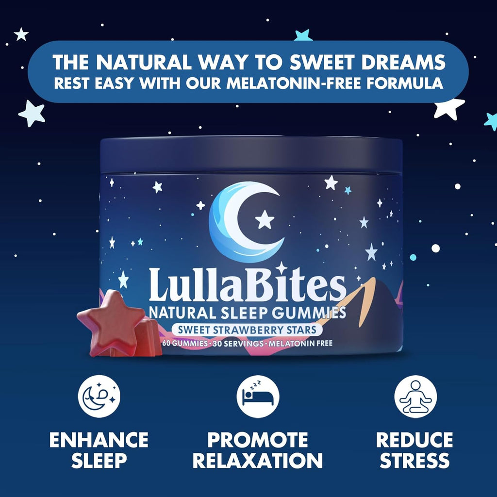Natural Sleep Gummies  - With 5-HTP, L-Theanine, Magnesium & Valerian Root - Melatonin Free - Vegan - Halal - Sugar, Gluten Free - Sweet Strawberry - 60 Gummies - 30 Servings