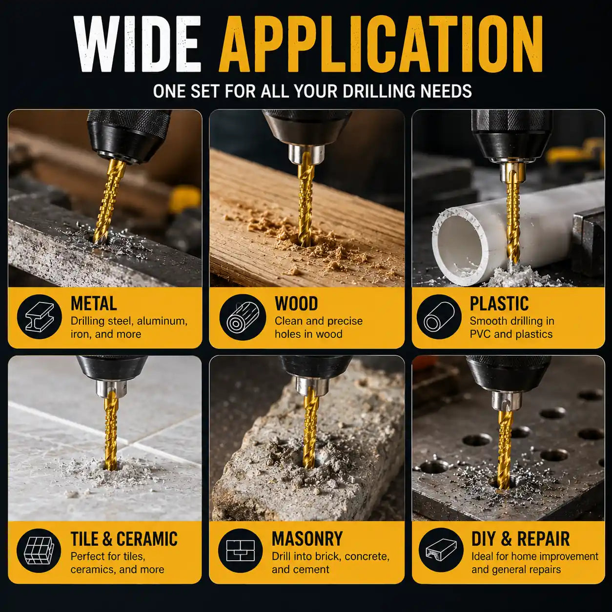 Metalworking Ldeal For Drilling,Titanium-Plated High Speed Steel Drill Bits Set for,Screwing,Boring,Carving,Cutting & Polishing.