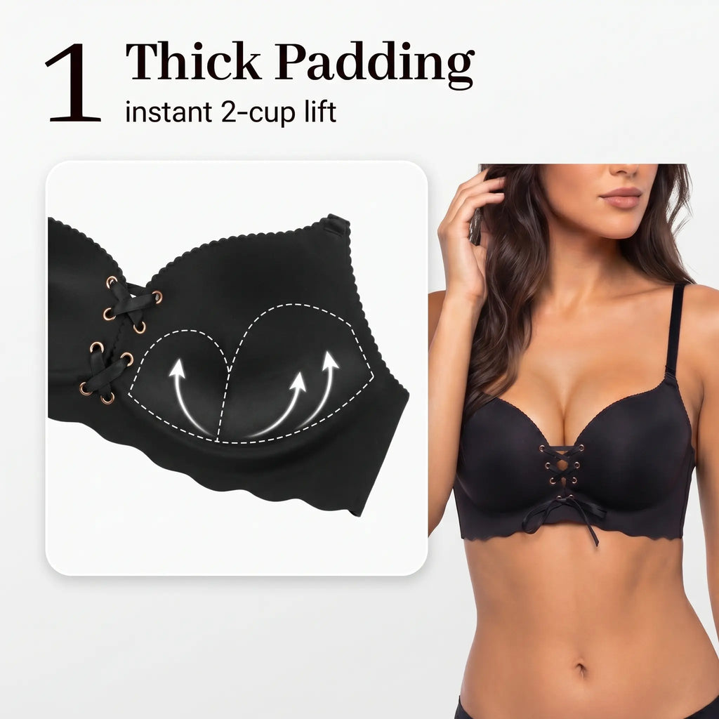 LUCKMEEY Drawstring Push Up Bra | Instant Cleavage & Anti-Sagging | Add 2 Cups Padded Wireless Strapless Bras Comfort Bra for A B C Cups Womenswear Minimalist Pink