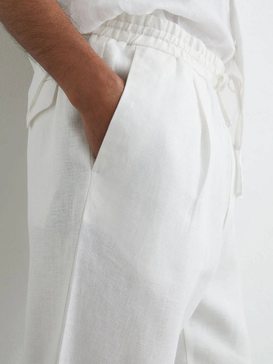 100% Linen Relaxed-Fit Drawstring Trousers