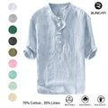Runcati Men's Linen Shirt - Casual Cotton 3/4 Sleeve