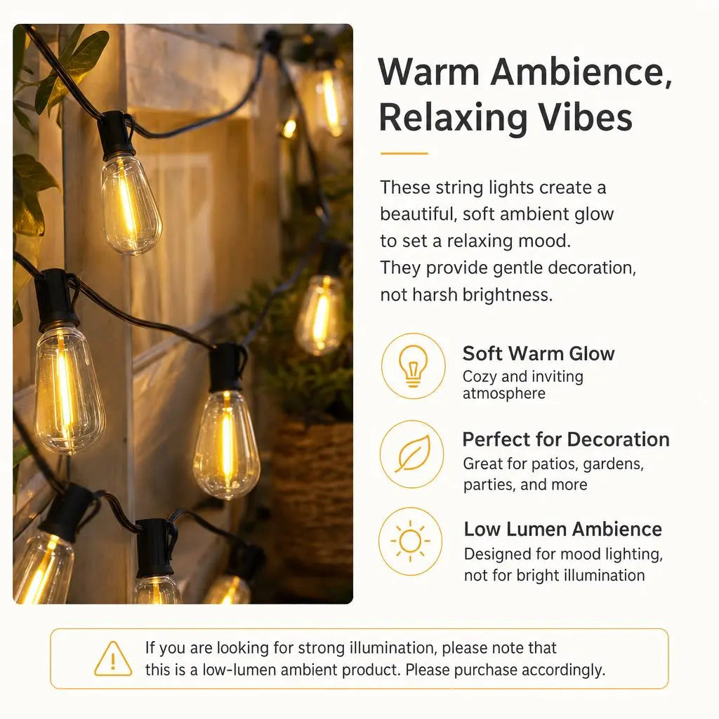 100FT LED Outdoor String Lights - Vintage Edison Bulbs