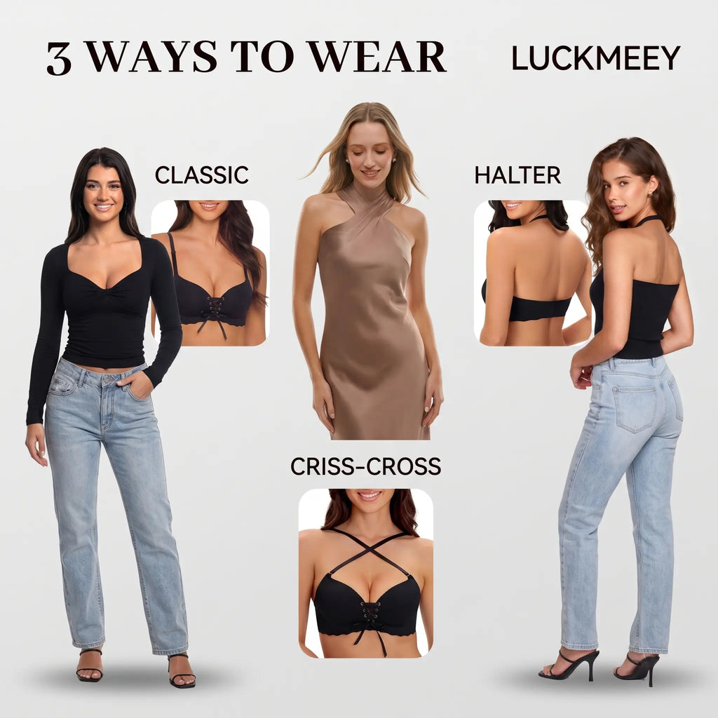 LUCKMEEY Drawstring Push Up Bra | Instant Cleavage & Anti-Sagging | Add 2 Cups Padded Wireless Strapless Bras Comfort Bra for A B C Cups Womenswear Minimalist Pink