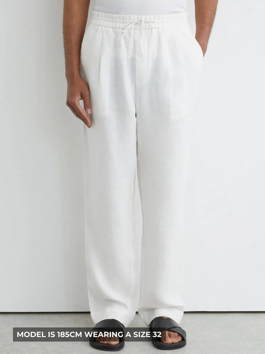 100% Linen Relaxed-Fit Drawstring Trousers