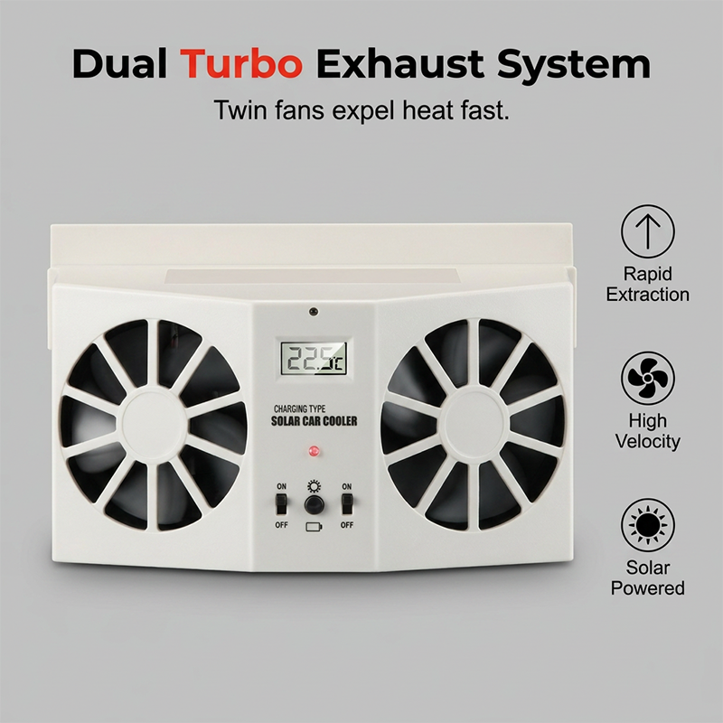 🔥50 % RABATT!!!🚗Solarbetriebener Auto-Abluftventilator – Doppel-Turbo-Belüftung & Temperaturanzeige☀️Jetzt sichern!!